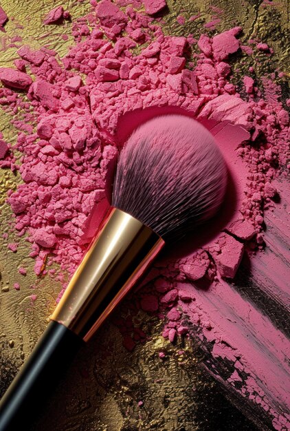 Roze make-up penseel op een stapel poeder