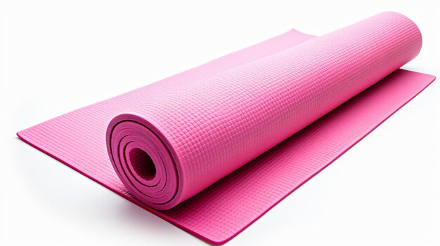Foto roze mat voor fitness geïsoleerd op witte achtergrond