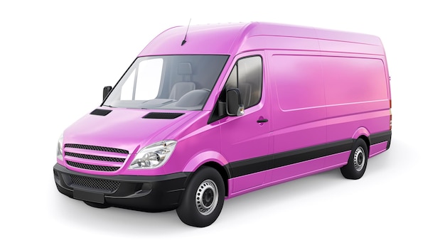 Roze middelgrote commerciële bestelwagen op een witte achtergrond Een leeg lichaam voor het toepassen van uw ontwerpinscripties en logo's 3d illustratie