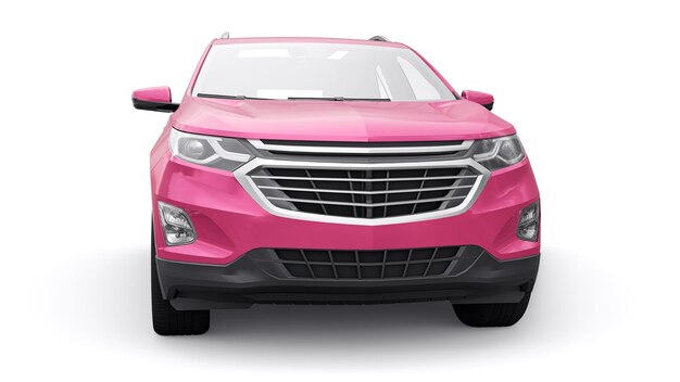 Roze middelgrote stad SUV voor een gezin op een witte achtergrond 3D-rendering