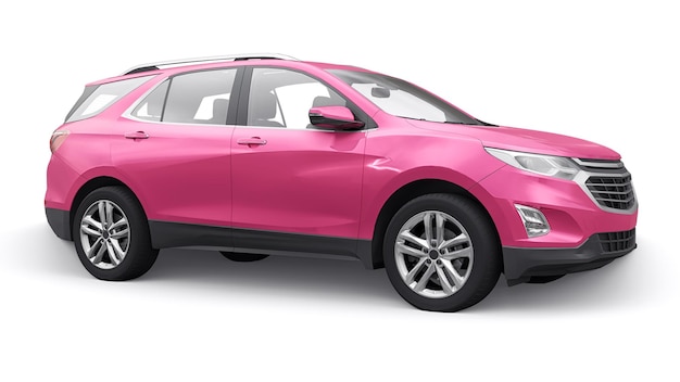 Roze middelgrote stad SUV voor een gezin op een witte achtergrond 3D-rendering