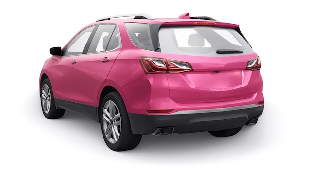 Roze middelgrote stad SUV voor een gezin op een witte achtergrond 3D-rendering