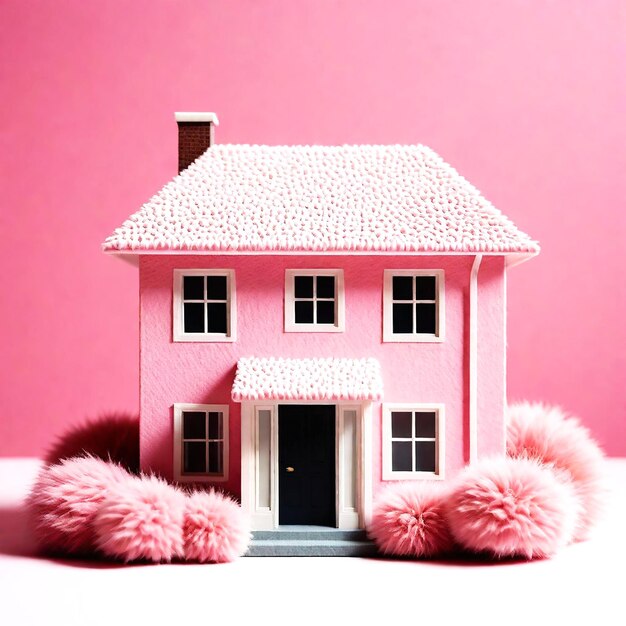 Foto roze miniatuurmodel van een modern huis