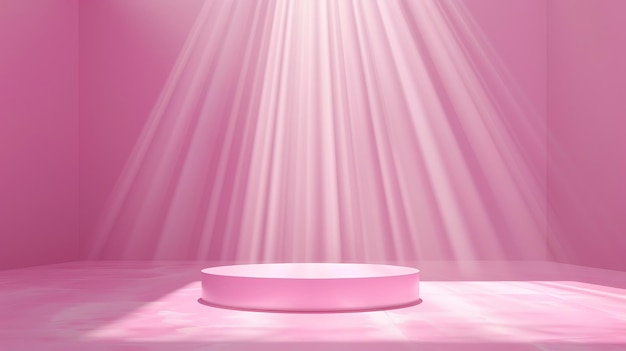 Roze minimalistische productdisplay met lichtstralen