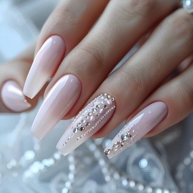 Foto roze nagels met rhinestones