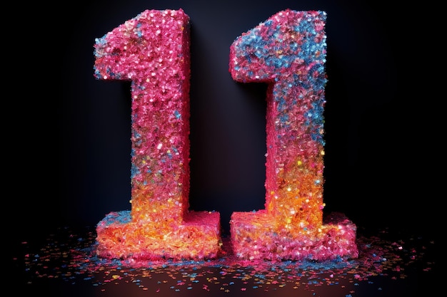Foto roze nummer elf op zwarte achtergrond symbool 11 uitnodiging voor een elfde verjaardagsfeestje of zakelijk jubileum generatieve ai