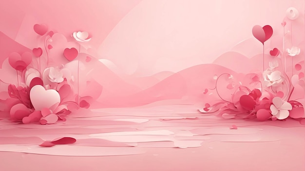 Roze papier kunst liefde en hart vorm met bloem en paar kleurrijke papier stijl