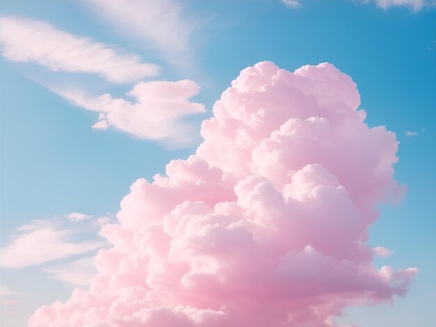 Roze pastel en witte wolken op blauwe lucht behang