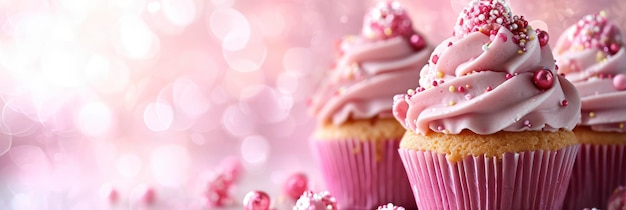 Roze pastel verticale banner versierd Cupcakes bannerafbeelding voor website-achtergrond