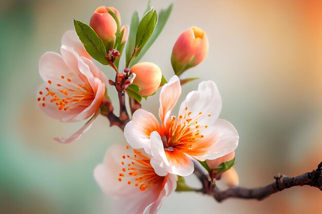 Roze perzikbloemen bloeien op perzikboom op achtergrond AI gegenereerd