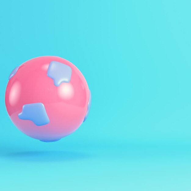 Roze planeet in cartoonstijl met eilanden op een helderblauwe achtergrond in pastelkleuren