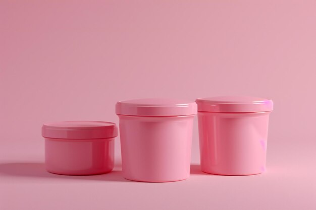 Foto roze plastic containers voor cosmetica op roze achtergrond minimal stijl