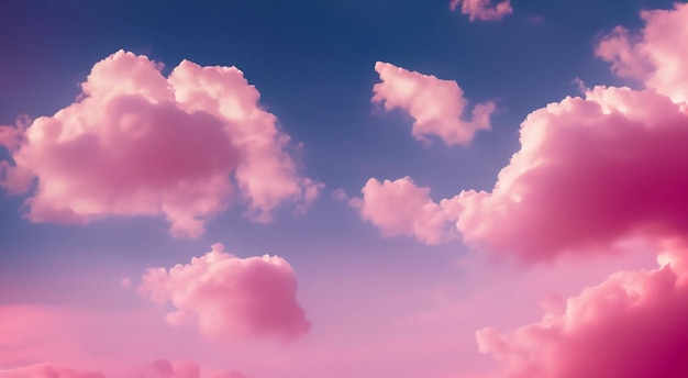 Roze pluizige zachte wolken Mooie bewolkte hemel Droomwolk van de hemel Natuurachtergrond of achtergrond met kopieerruimte