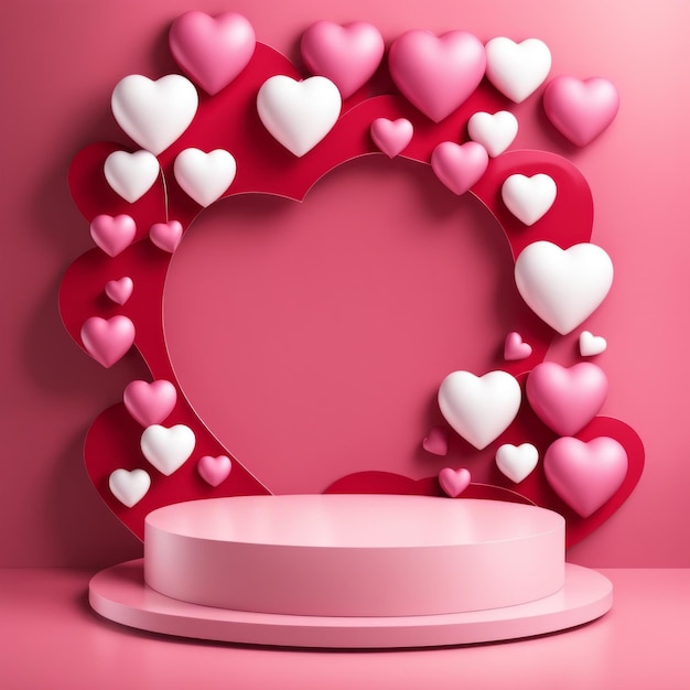 Roze podium met harten die in de lucht vliegen Valentijnsdag Wedding Anniversary Podium