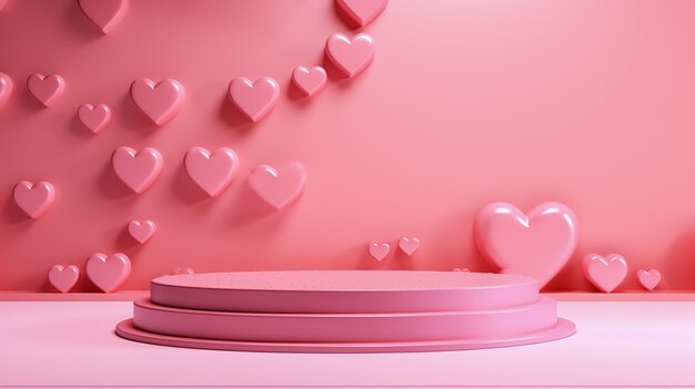 Roze podium met harten Schoonheid cosmetische productpresentatie Minimale roze scène