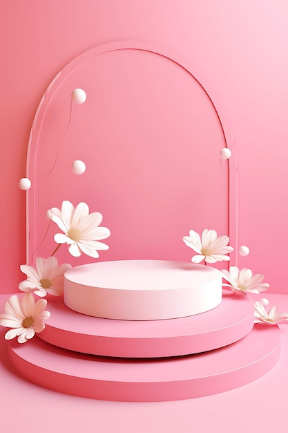 roze podium promotie met bloem
