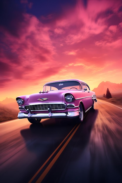 roze retro auto