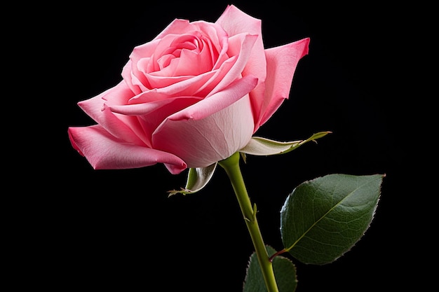 Roze roos met bladen geïsoleerd premium