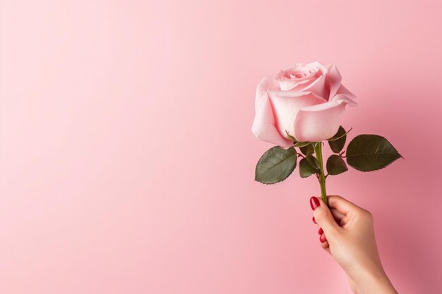 Foto roze roos op roze achtergrond valentijnsdag concept