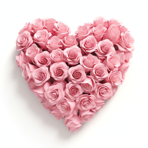 Foto roze roos vorm hart liefde symbool geïsoleerde witte achtergrond