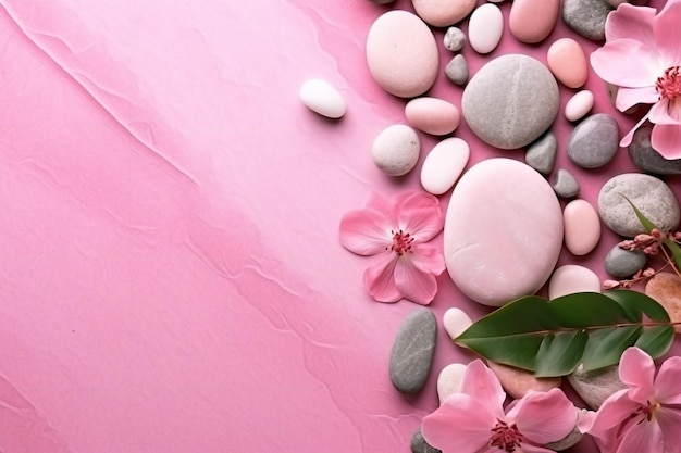 Roze rotsen en bloemen op een roze achtergrond