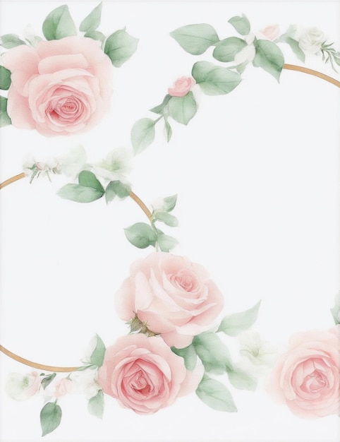 roze rozen en hortensia bruiloft bloemen frame aquarel stijl op witte achtergrond afbeelding