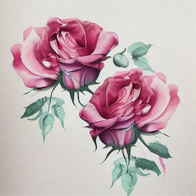 Roze rozen mooie bloemen aquarel kleurrijke illustratie