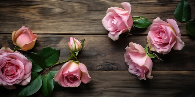 Roze rozen op een houten achtergrond