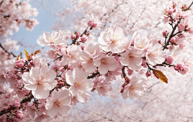 Roze sakura of kersenbloesem bloeiende bloemen met wazige achtergrond