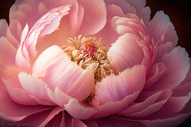 Roze Shakuyaku Chinese peony Paeonia lactiflora bloemhoofd in bloei gevangen in close-up macro