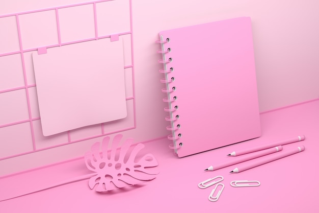 Roze spiraal notebook en mostera plant