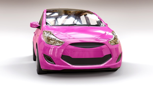 Roze stadsauto met blanco oppervlak voor uw creatieve ontwerp. 3D illustratie.