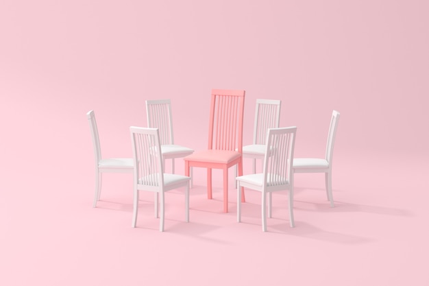 Foto roze stoel rondom met witte stoelen