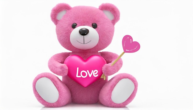 Roze teddybeer met hart en liefde teken valentijnsdag thema