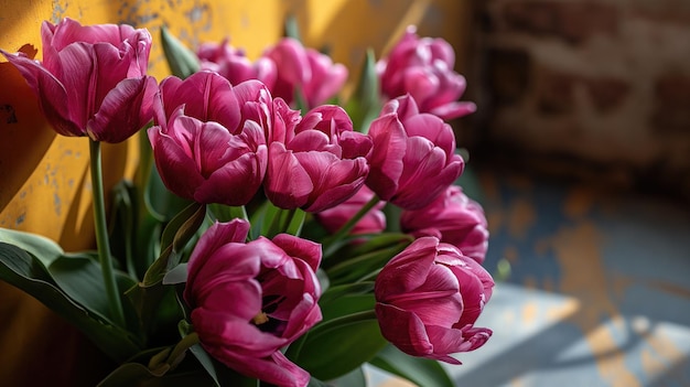 Roze tulpen in een rustieke stijl