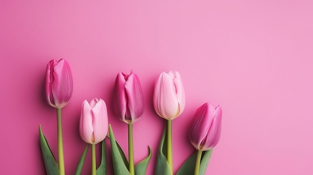 Roze tulpen leggen op roze achtergrond AI gegenereerde illustratie