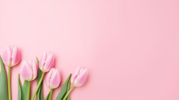 Foto roze tulpen leggen op roze achtergrond ai gegenereerde illustratie