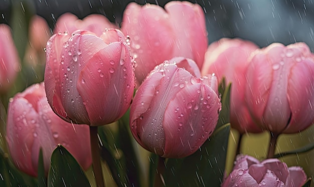 Roze tulpen met druppels water behang prachtige bloemen achtergrond voor banner postkaart boek illustratie gecreëerd met generatieve AI-tools