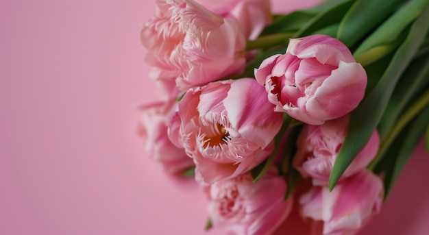 roze tulpen naast een roze achtergrond