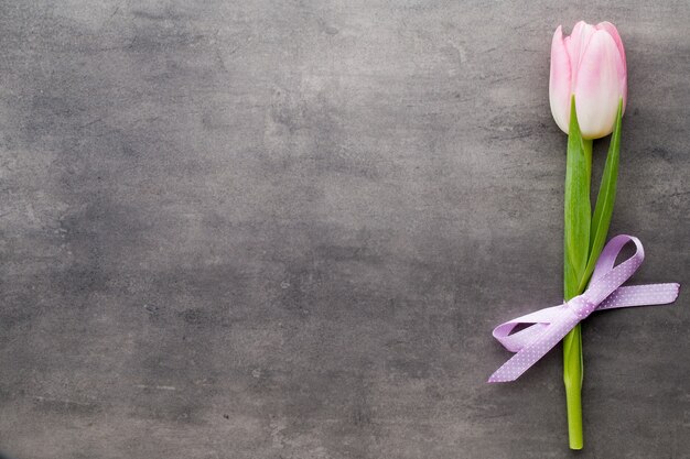 Roze tulpen op de grijze achtergrond.