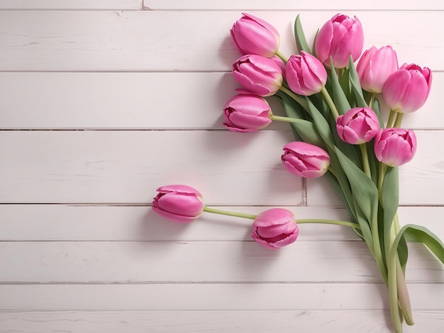 Roze tulpen op witte houten gestructureerde achtergrond