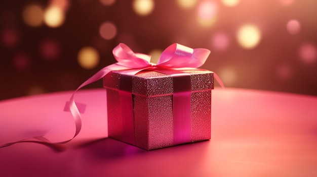 Roze verrassing geschenkdoos met strik op bokeh backgrounGenerative AI