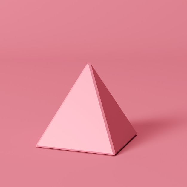 Roze vierkante piramide op roze achtergrond. minimaal conceptidee