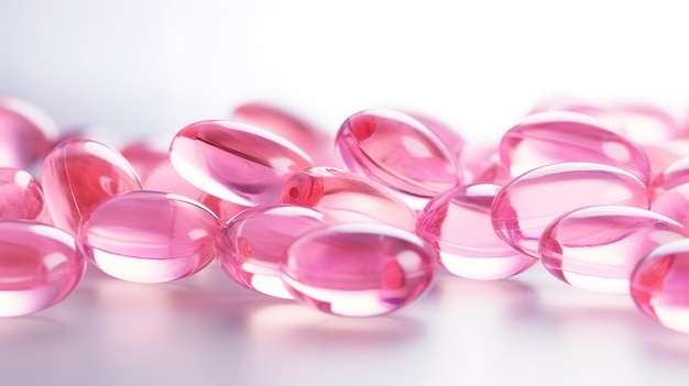 Roze vitamine capsules op een witte achtergrond Generatieve AI