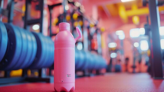 Roze waterfles op de sportschoolvloer borstkanker