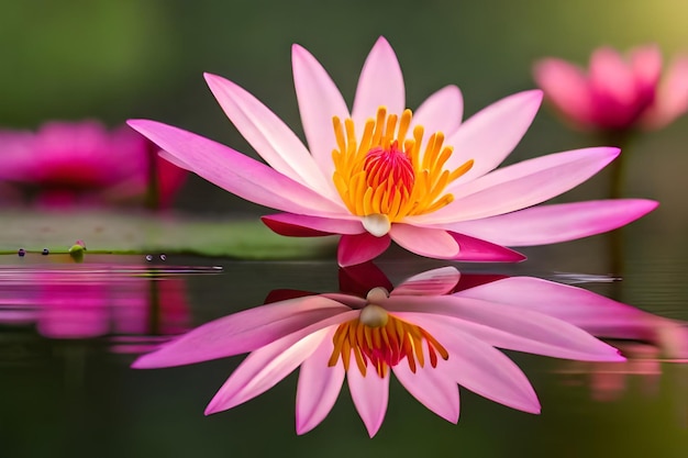 roze waterlelie met de weerspiegeling van de lotusbloem in het water.