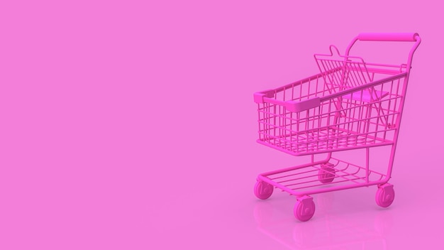 Roze winkelwagentje op minimale achtergrond 3D-rendering
