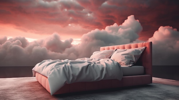 Roze wolken slaapkamer Damesstijl fantasiekamer AI gegenereerd