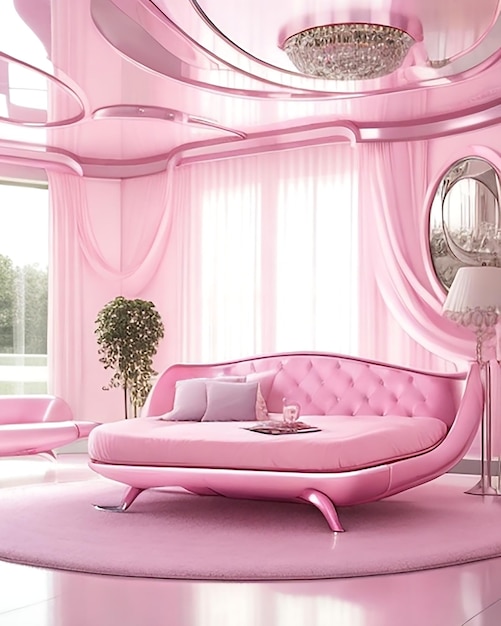 Roze woonkamer futuristisch met ai gegenereerd en woonkamer