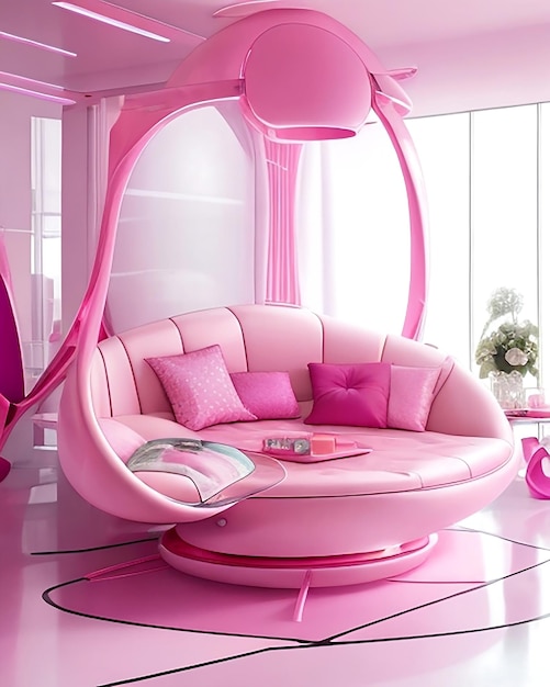 Roze woonkamer futuristisch met ai gegenereerd en woonkamer